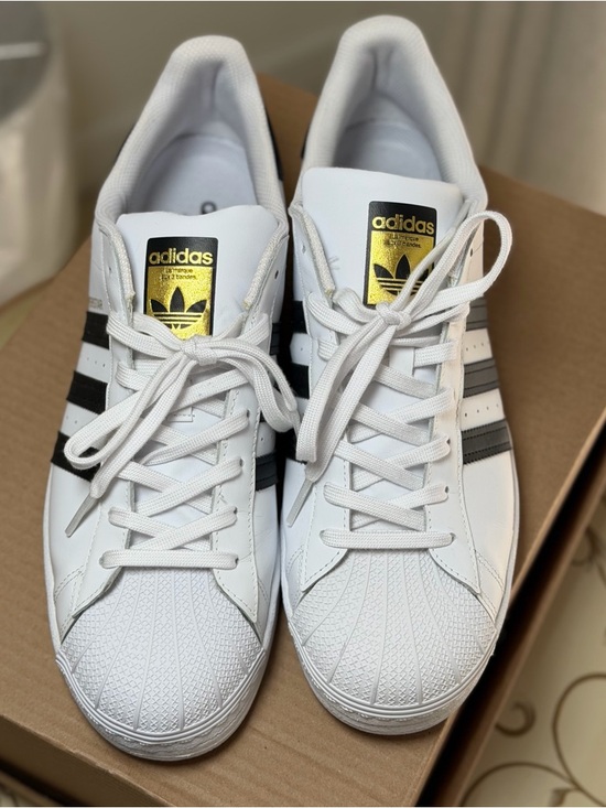 adidas Other - adidas White Sneakers with Black Stripes and Gold Logo Size 13